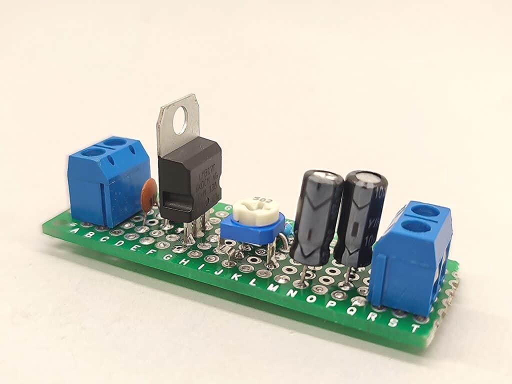 Photo of the finished version of the LM317 adjustable power supply circuits