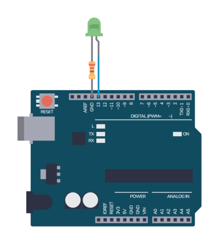 LED and resistor connected to Arduino UNO
